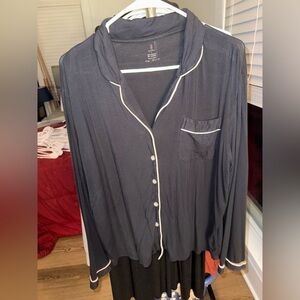 Black Button-Up Pajama Top with White Trim